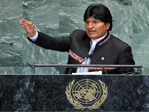 Evo Morales talar i FN
